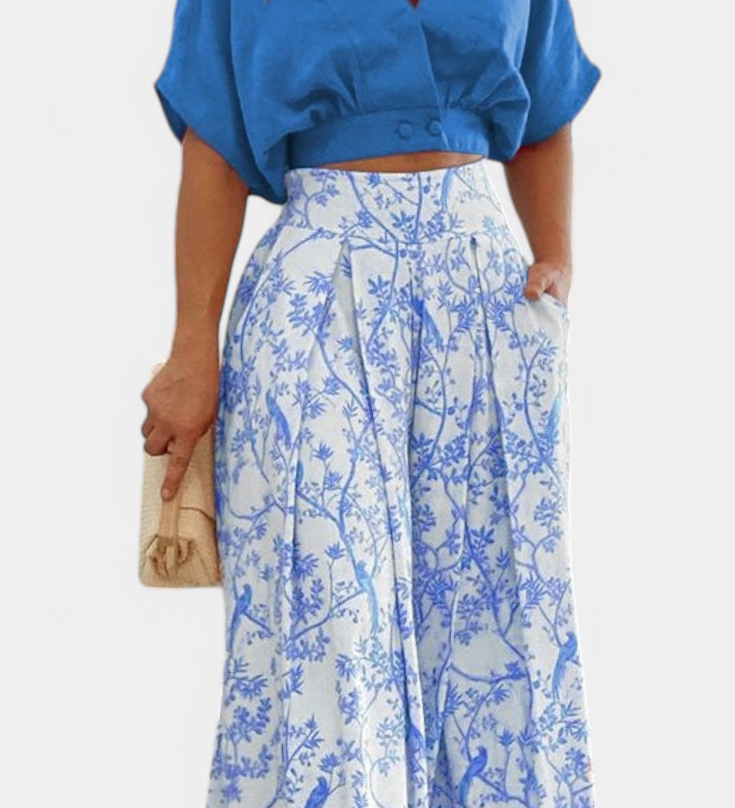 Olivia Boho V-Hals en Wijde Pantalon Set