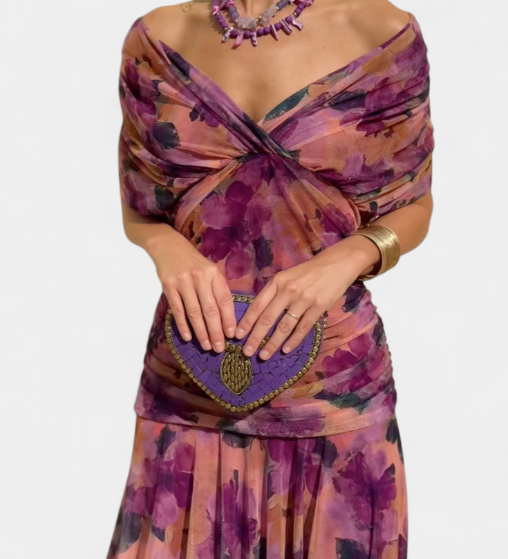 Magda™ | Lange Bloemenjurk met V-hals
