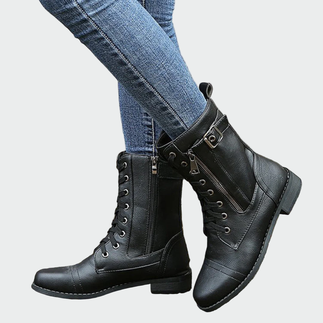Patricia | Dames Militaire Stijl Leren Orthopedische Boots
