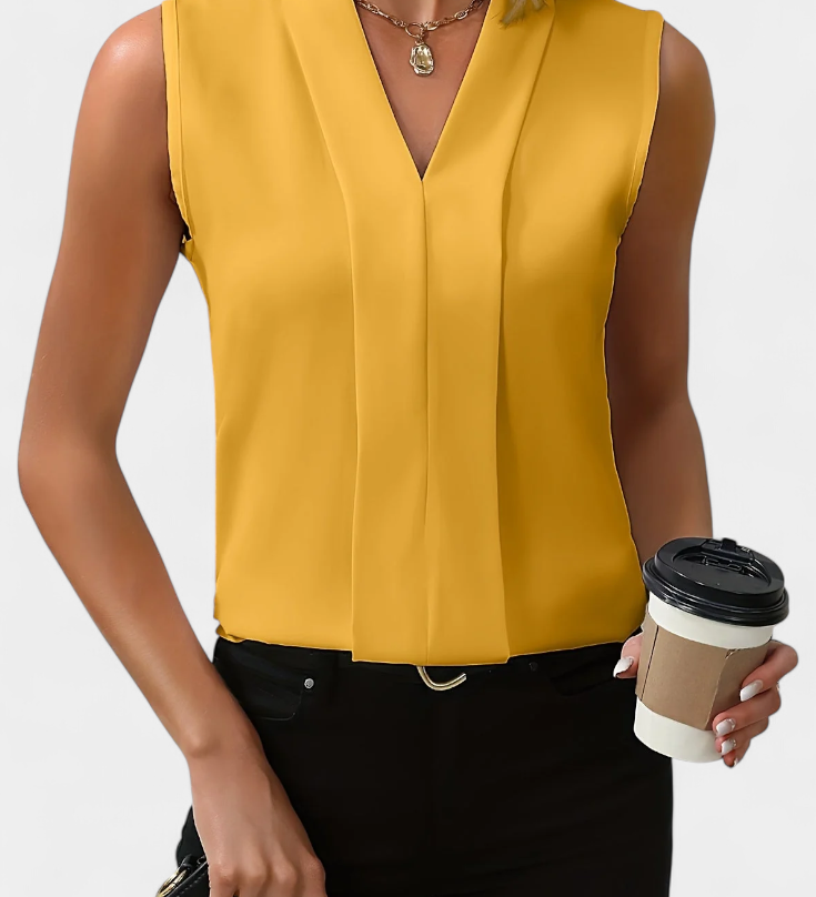 Nele Mouwloze Blouse met V-Hals en Vloeiende Snit
