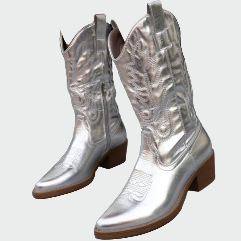 Ster | Metallic Roze Cowboy Enkellaarsjes met Borduursel