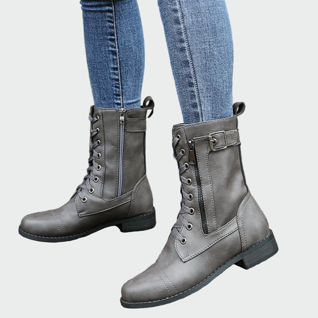 Patricia | Dames Militaire Stijl Leren Orthopedische Boots