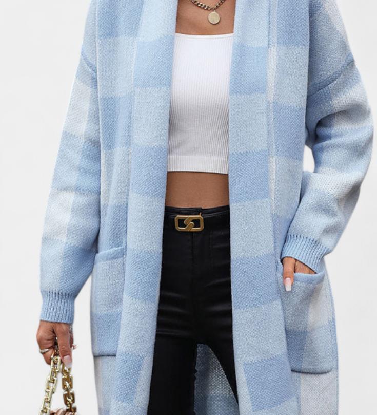Lovella Geruite Casual Cardigan met Zakken