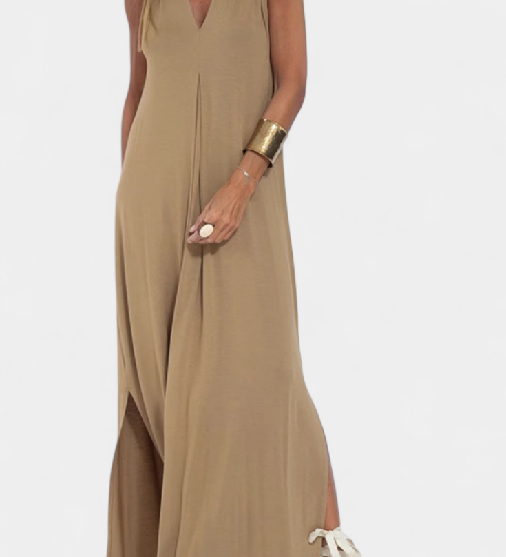 Felisa Mouwloze Maxi-jurk in Effen Kleur en Elegante Silhouet
