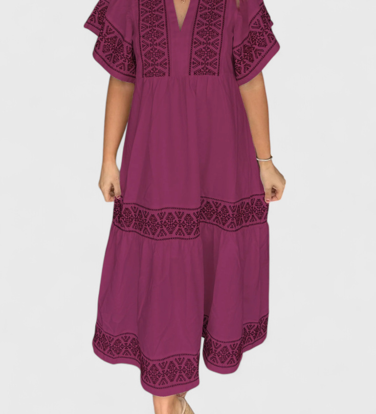Allona Boho Maxi Jurk met V-Hals en Relaxed Fit