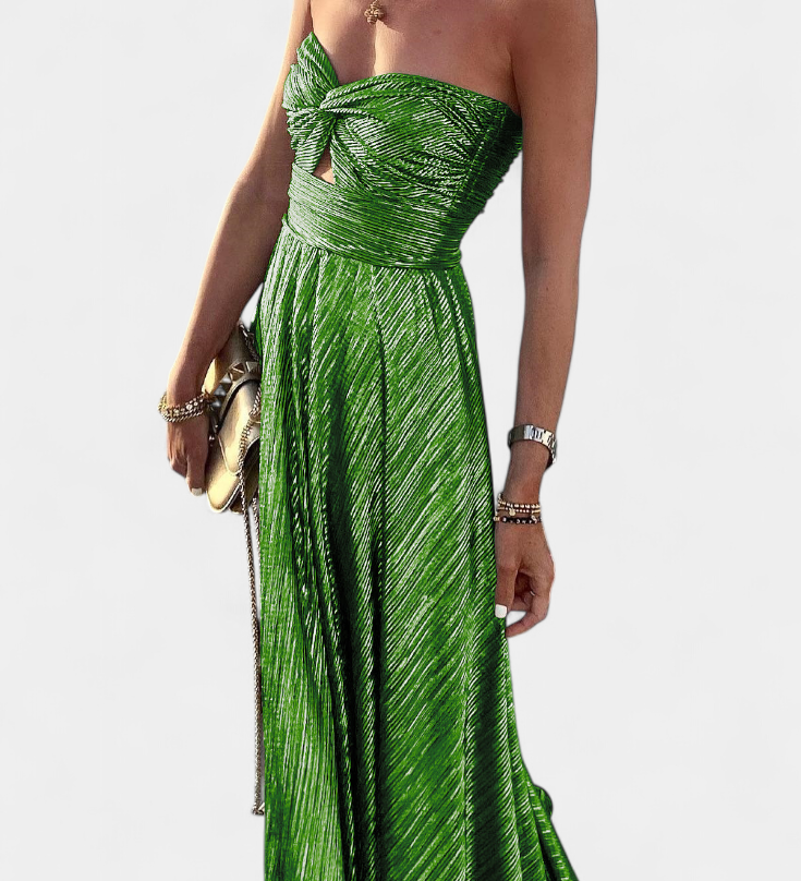 Strapless Lange Jurk Onelia met Metallic Stof