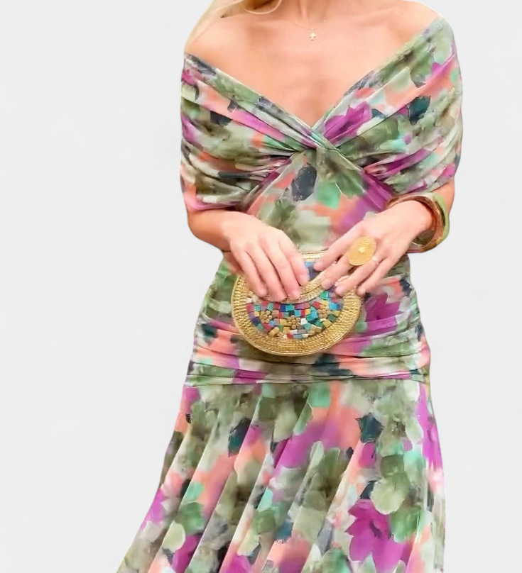 Magda™ | Lange Bloemenjurk met V-hals