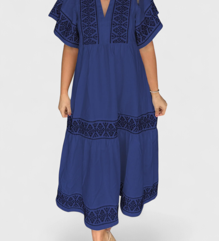 Allona Boho Maxi Jurk met V-Hals en Relaxed Fit