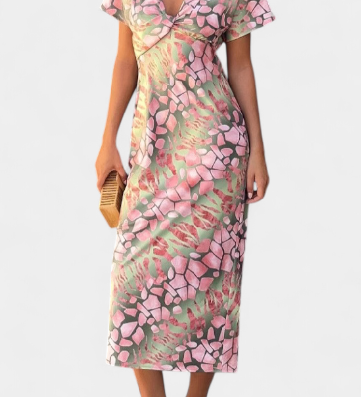 Triana Jurk met Abstracte Print en V-hals