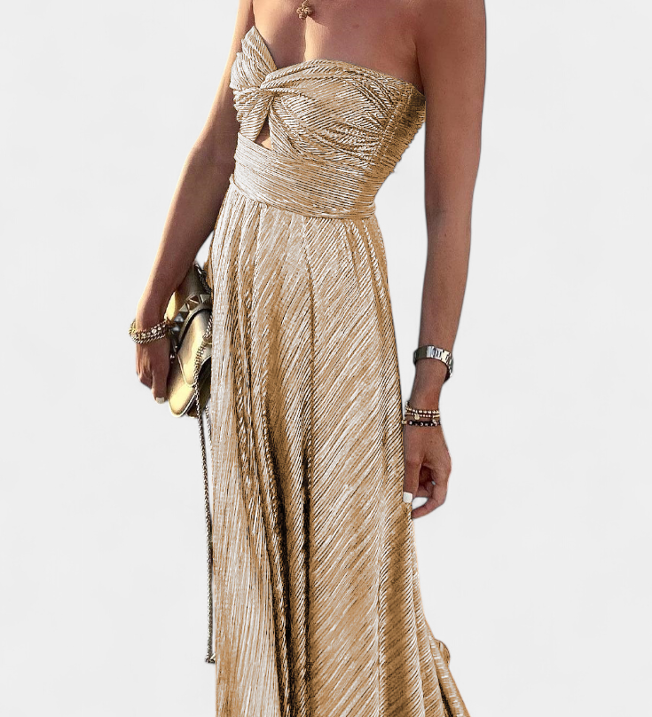 Strapless Lange Jurk Onelia met Metallic Stof