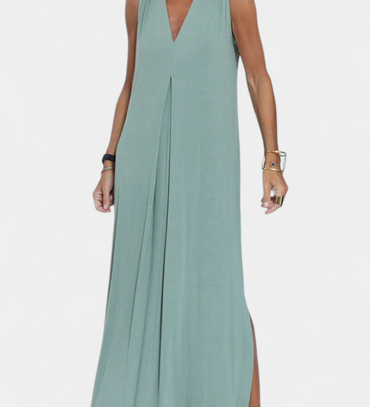 Felisa Mouwloze Maxi-jurk in Effen Kleur en Elegante Silhouet