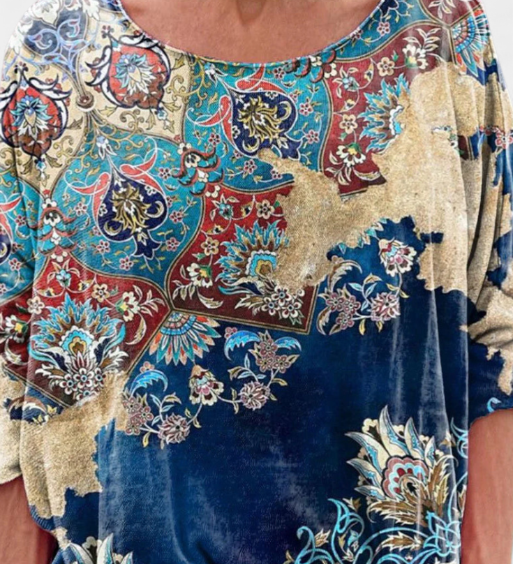 Omari Oversized Blouse met Retro Bohemian Print