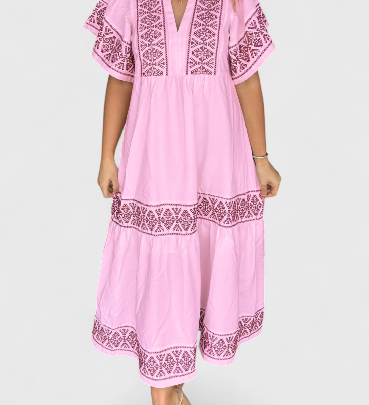 Allona Boho Maxi Jurk met V-Hals en Relaxed Fit
