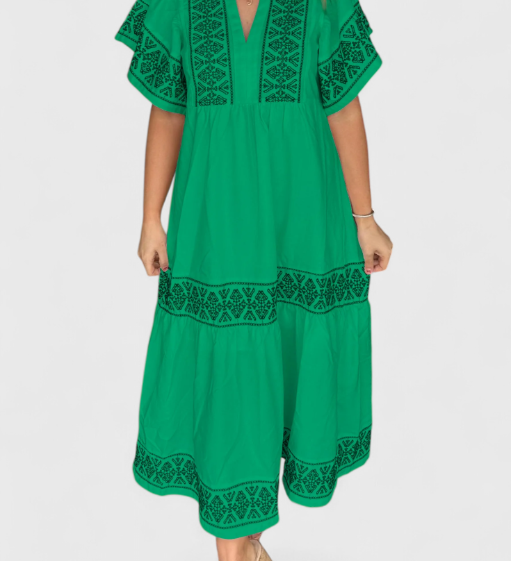 Allona Boho Maxi Jurk met V-Hals en Relaxed Fit