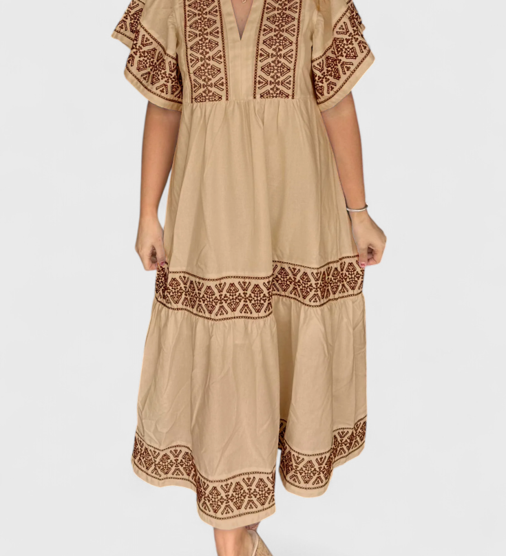 Allona Boho Maxi Jurk met V-Hals en Relaxed Fit