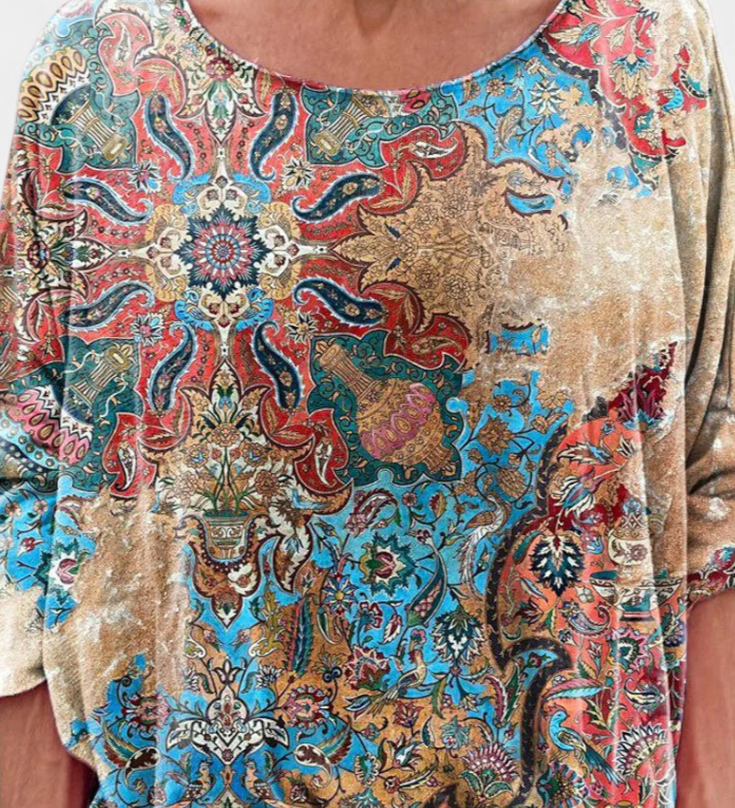 Omari Oversized Blouse met Retro Bohemian Print