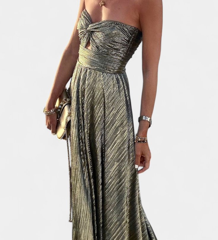 Strapless Lange Jurk Onelia met Metallic Stof