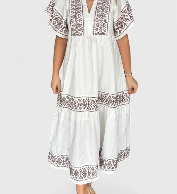 Allona Boho Maxi Jurk met V-Hals en Relaxed Fit