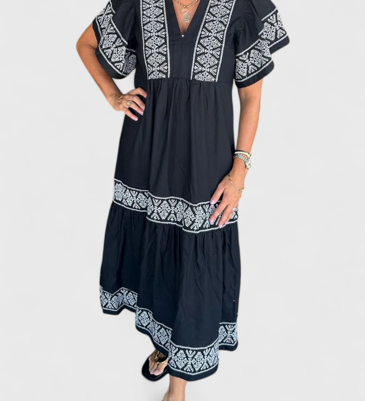 Allona Boho Maxi Jurk met V-Hals en Relaxed Fit