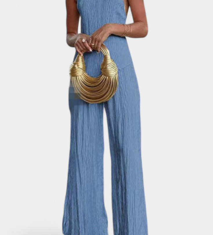 Pilarica Elegante Plissé Asymmetrische Top en Vloeiende Broek Set