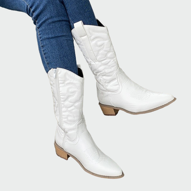 Ster | Metallic Roze Cowboy Enkellaarsjes met Borduursel